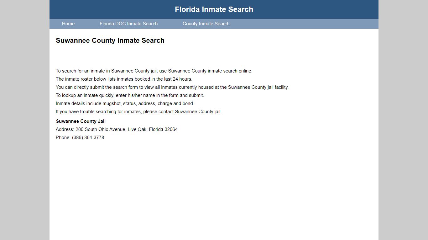 Suwannee County Jail Inmate Search