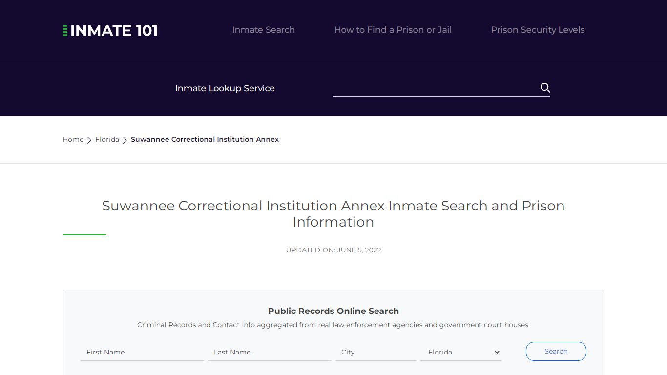 Suwannee Correctional Institution Annex Inmate Search ...